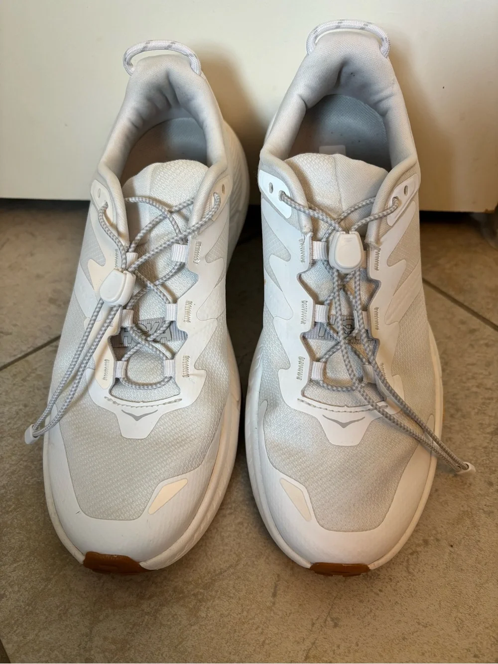 Hoka Transport White and Tan Athletic Sneakers